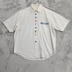 Vintage John Henry Shirt Womens 4 White Embroidered Native People Short Sleeve